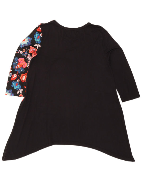 Desigual Tunique graphique à manches 3/4 pour femme UK 14 Large Noir Floral