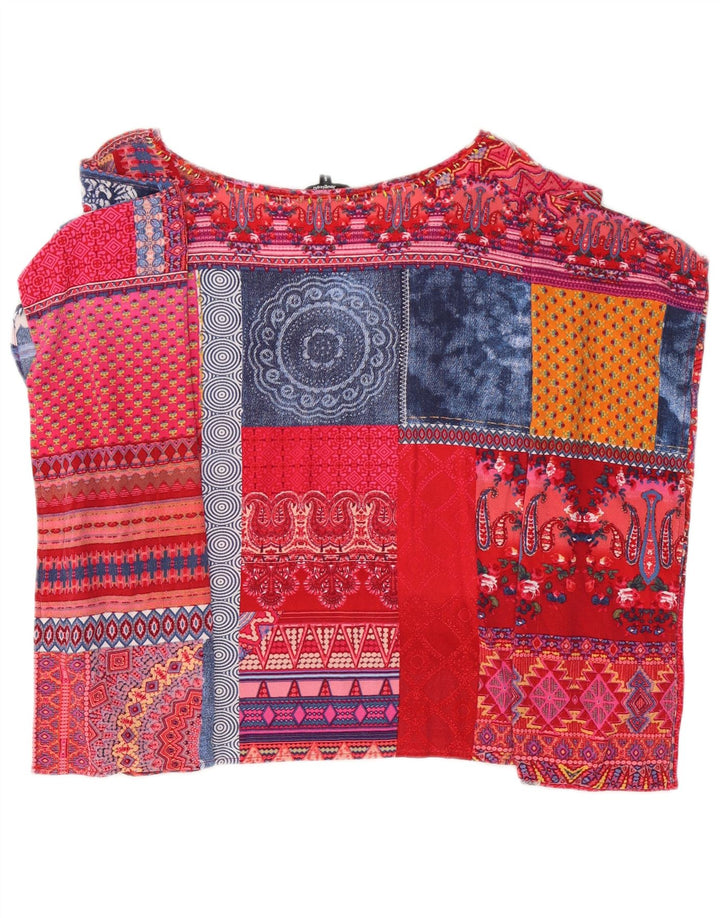 Desigual Femme Poncho Blouse Top UK 10 Petit Patchwork Multicolore