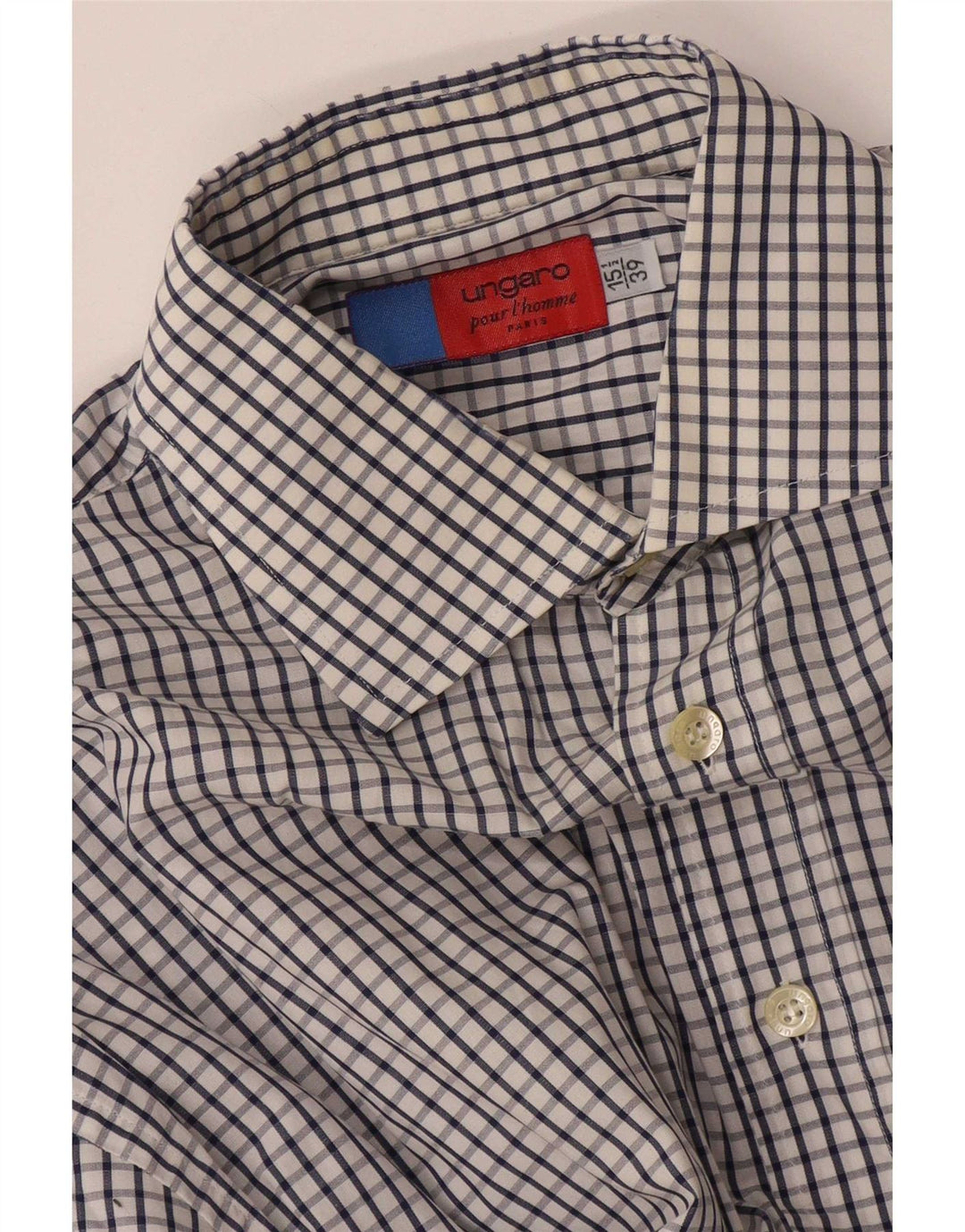 Ungaro Chemise Homme Taille 39 15 1/2 Carreau Blanc Moyen