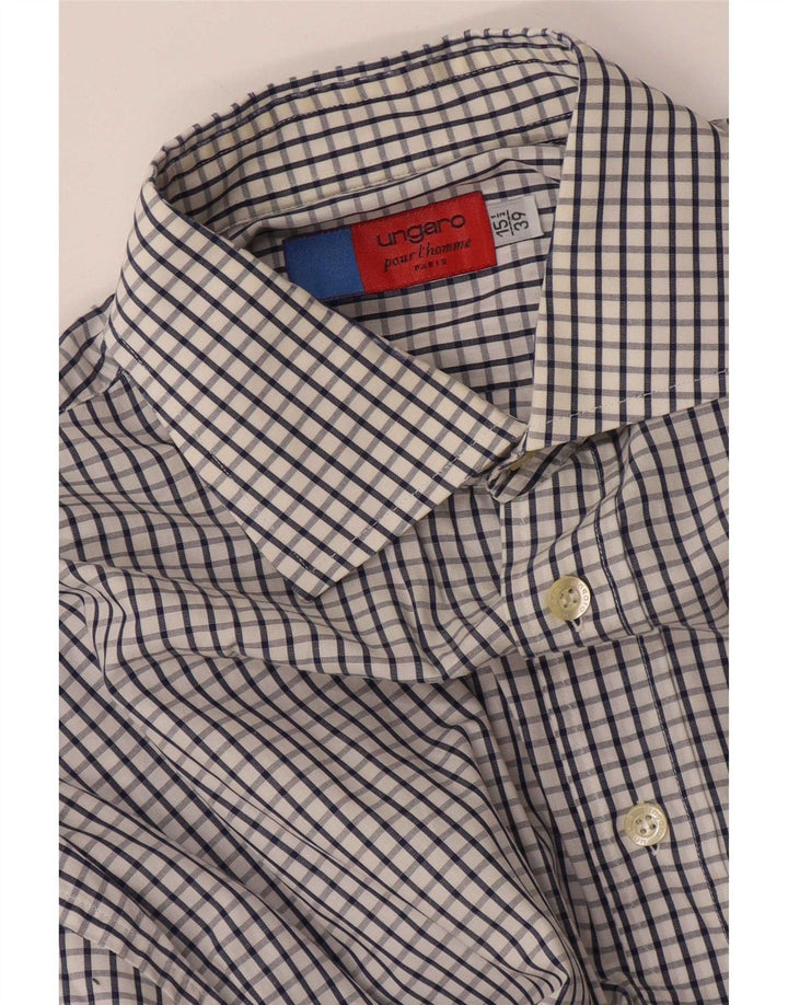 Ungaro Chemise Homme Taille 39 15 1/2 Carreau Blanc Moyen