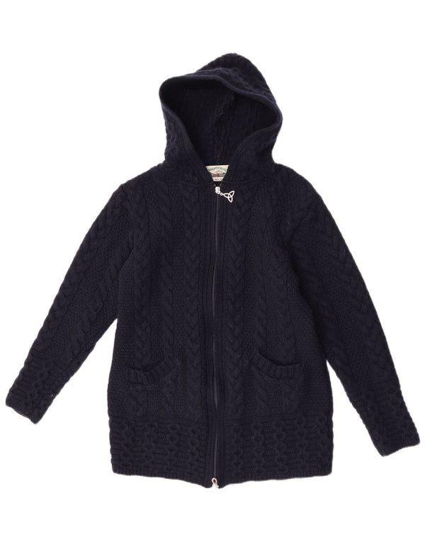 Aran Crafts Cardigan à capuche pour femme en laine mérinos Bleu marine Taille 6 XS