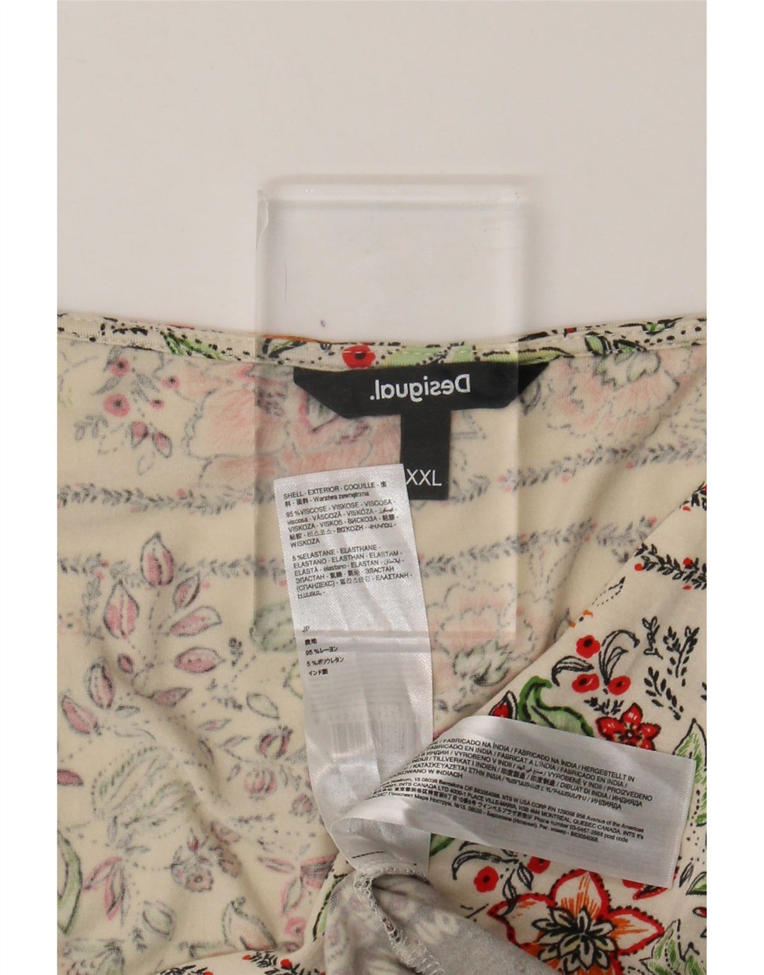 DESIGUAL Femme Chemisier Top UK 20 2XL Blanc Cassé Floral Viscose