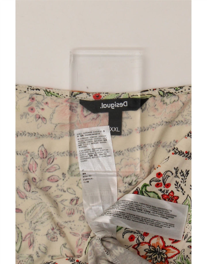 DESIGUAL Femme Chemisier Top UK 20 2XL Blanc Cassé Floral Viscose