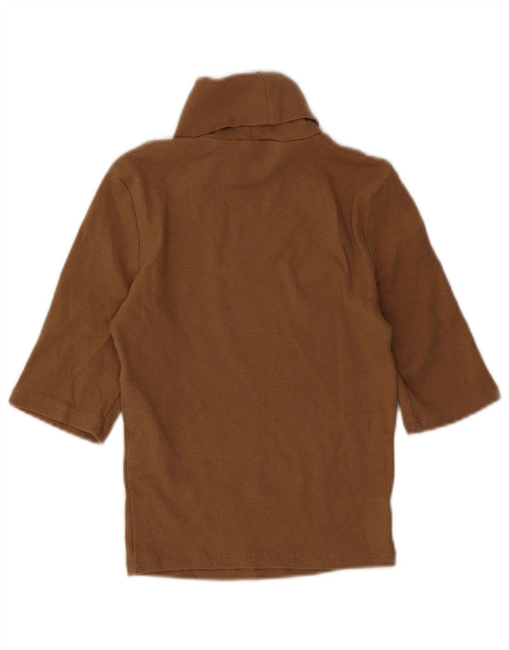 Zara Womens Roll Neck Crop Top UK 8 Small Marron Coton