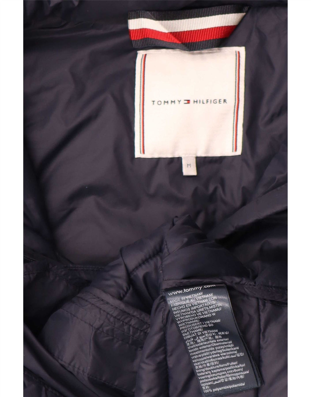 Tommy Hilfiger Veste matelassée à capuche graphique pour femme UK 14 Bleu marine moyen