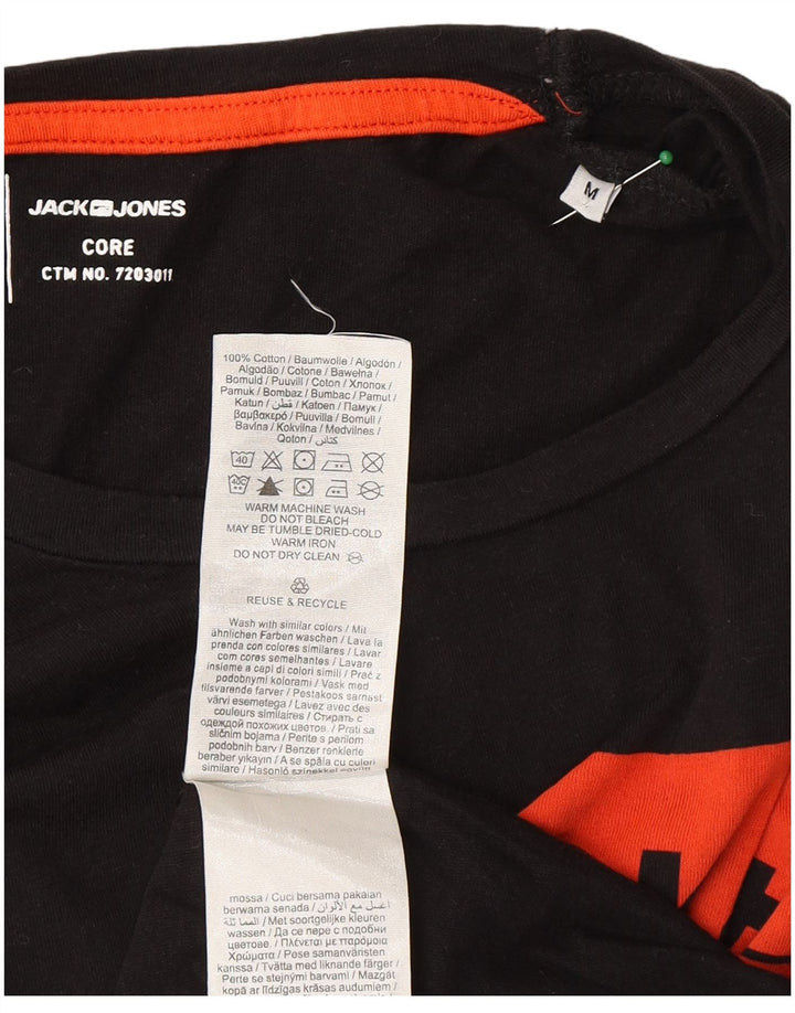 JACK & JONES Mens Graphic T-Shirt Top Medium Black Cotton