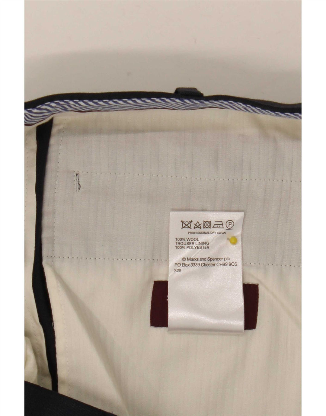 Marks & Spencer Pantalon de Costume Droit Homme W38 L31 Laine Bleu Marine