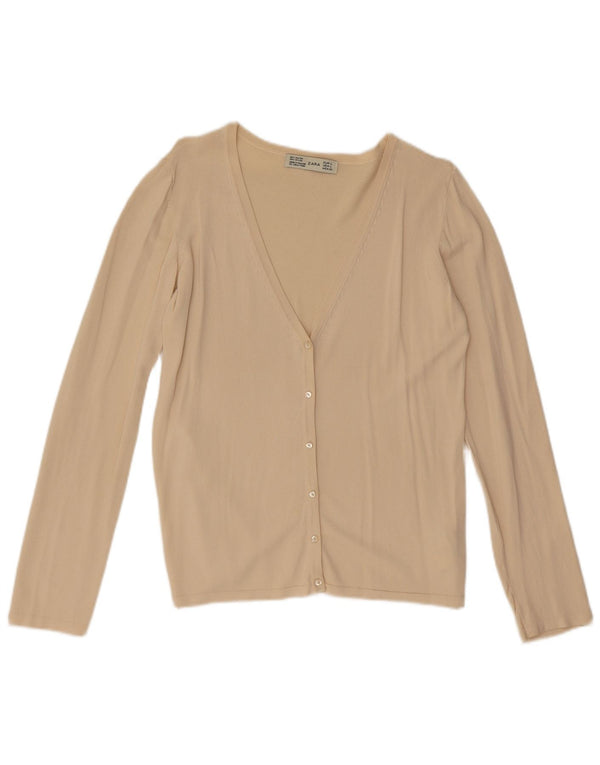 Zara Cardigan Femme Pull UK 14 Large Beige Viscose