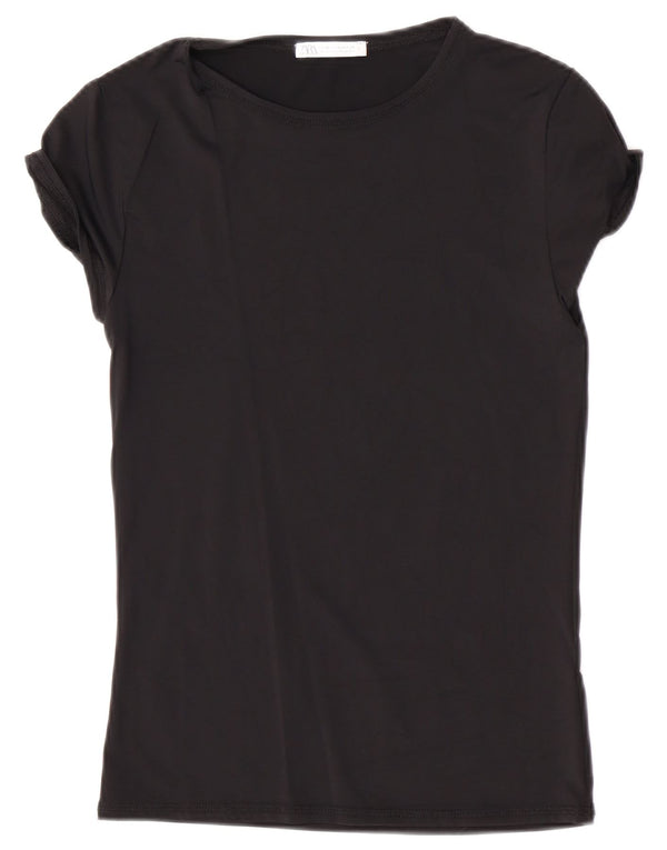 Zara Femme T-Shirt Top UK 12 Moyen Noir