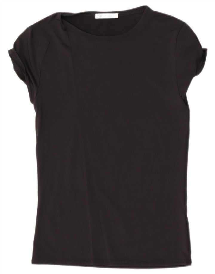 Zara Femme T-Shirt Top UK 12 Moyen Noir