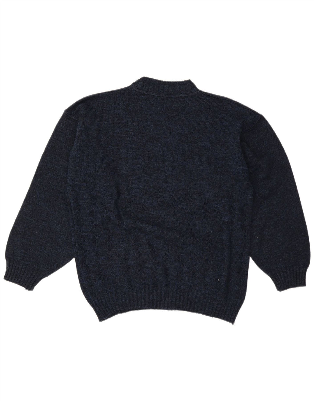 vintage Mens Graphic Turtle Neck Jumper Pull Grand Bleu Marine