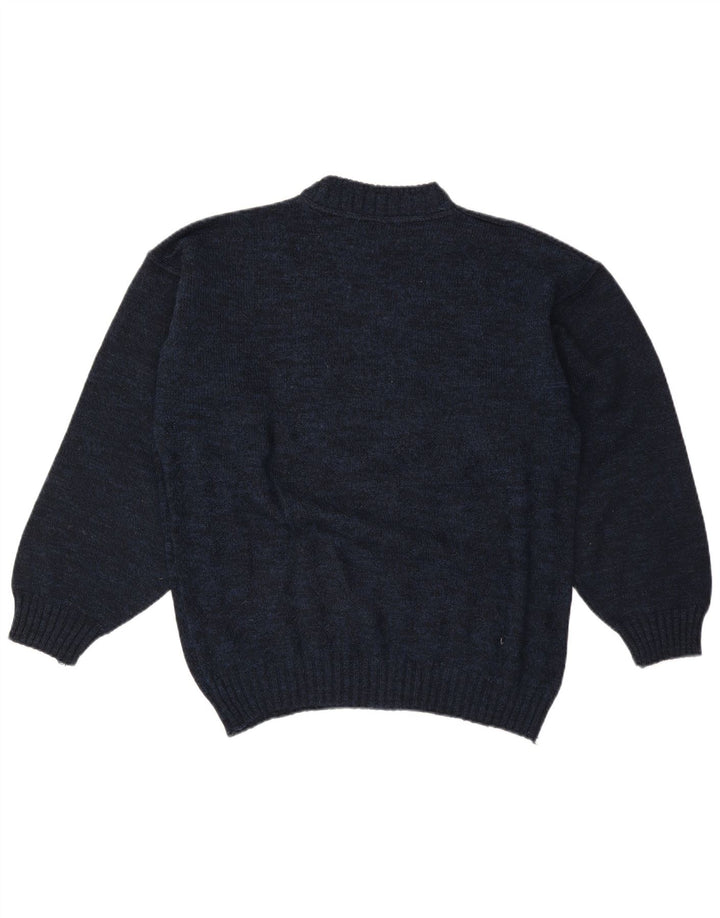 vintage Mens Graphic Turtle Neck Jumper Pull Grand Bleu Marine