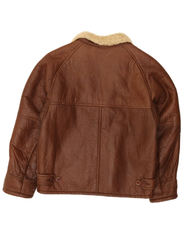 Veste Shearling Homme Vintage IT 52 XL Cuir Marron