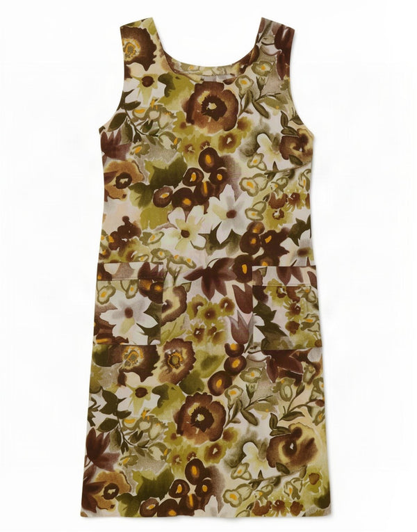 vintage Femme Robe Shift sans manches UK 14 Moyen Vert Floral