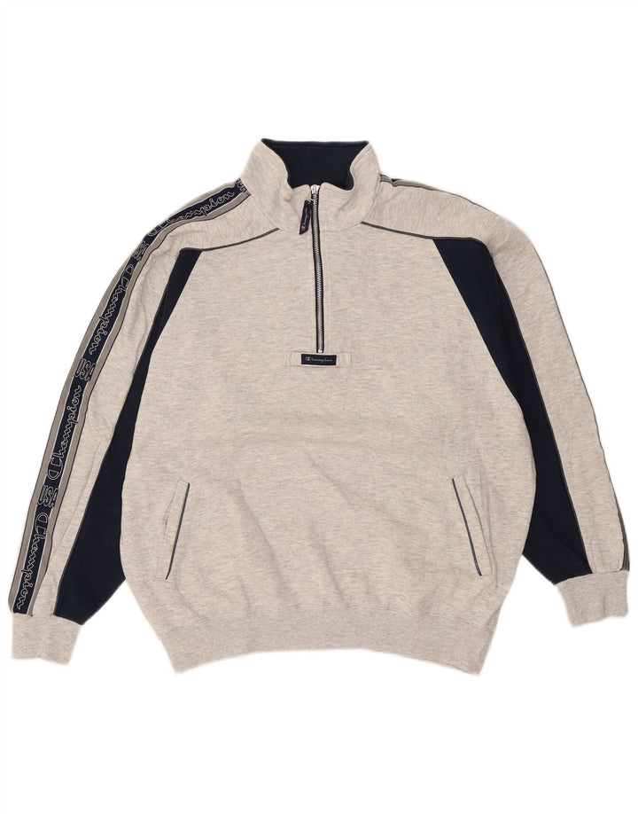 Champion Sweat-shirt graphique à col zippé pour homme, grand, gris, color block