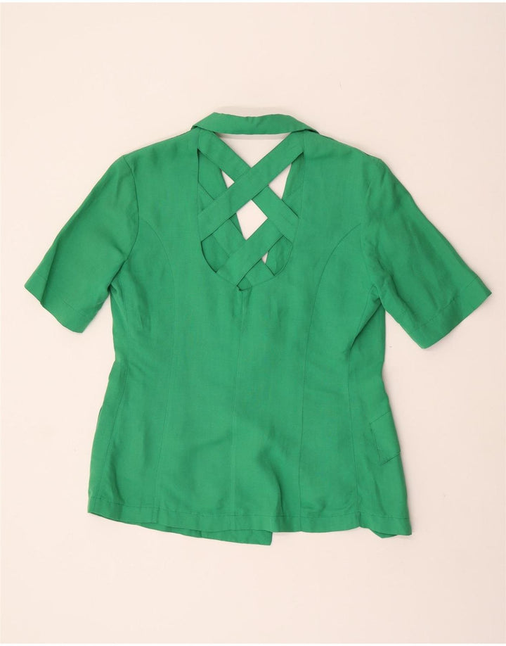 vintage Femmes Manches Courtes 1 Bouton Blazer Veste UK 16 Grand Vert
