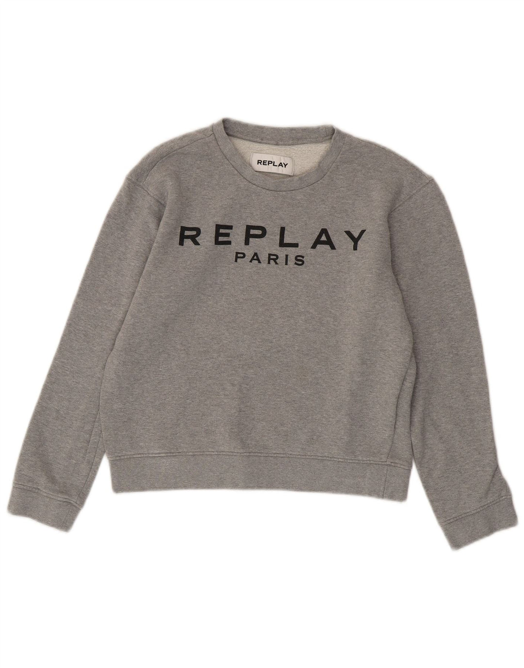 REPLAY Femme Paris Crop Graphic Sweatshirt Jumper UK 10 Small Gris Coton