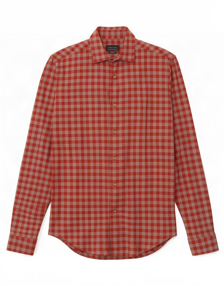Zara Chemise Slim Fit Petit Coton Vichy Rouge Homme