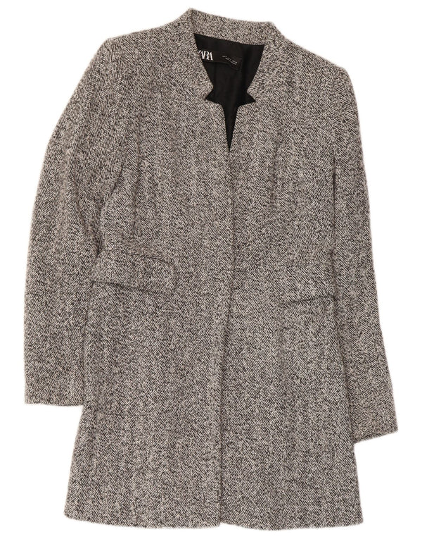 Zara Womens Open Overcoat UK 10 Petit Gris Chevrons