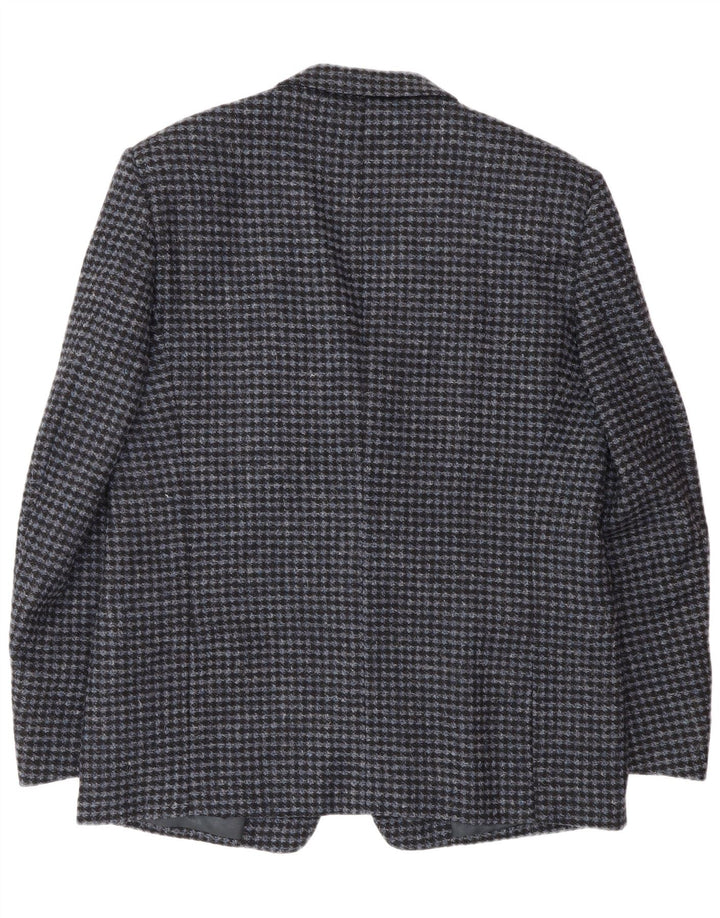 vintage Homme 2 Bouton Blazer Veste IT 56 3XL Bleu Pied-de-poule Laine Vierge