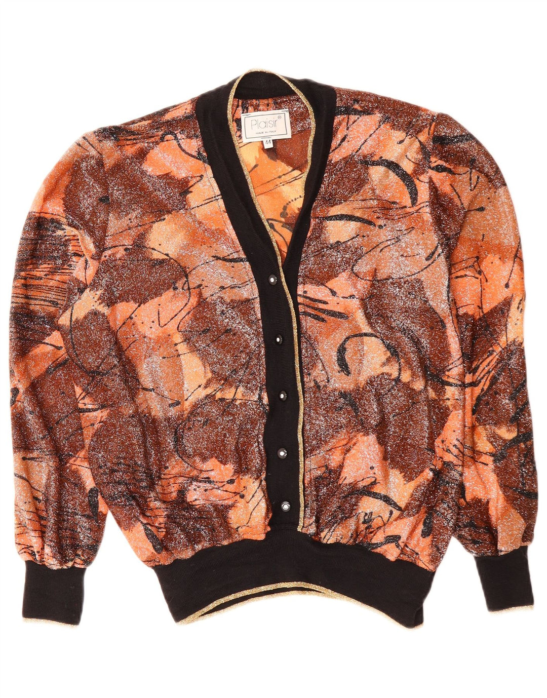 PLAISIR Pull Cardigan à Motif Abstrait pour Femme IT 44 Marron Moyen