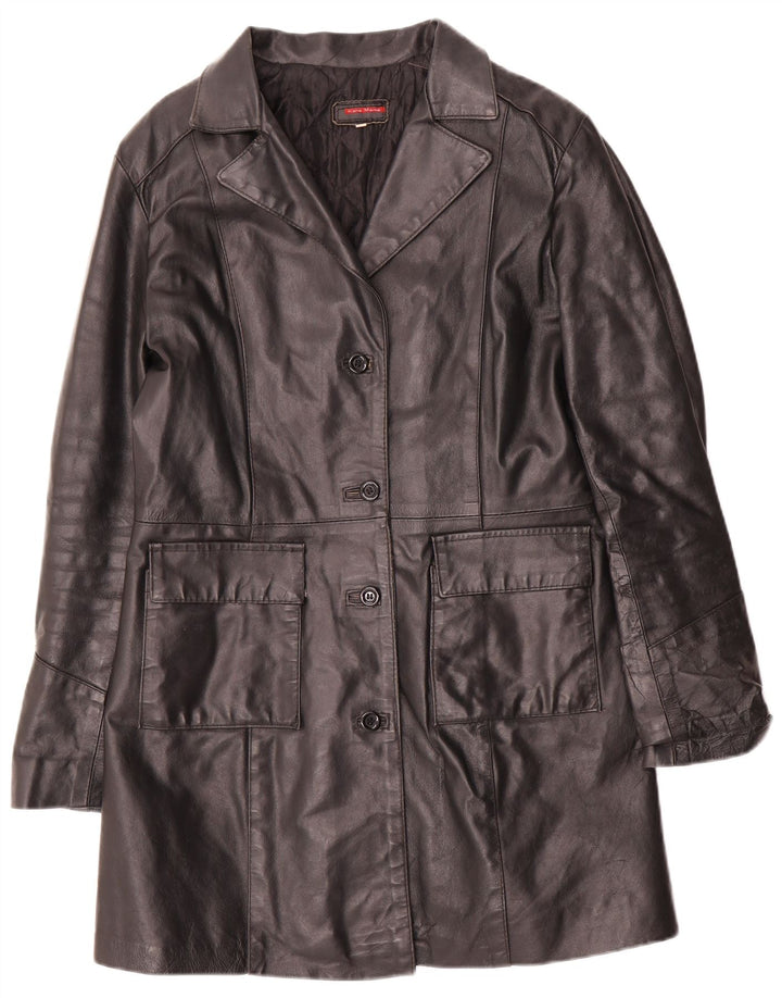 manteau en cuir femme vintage UK 14 Grand Noir