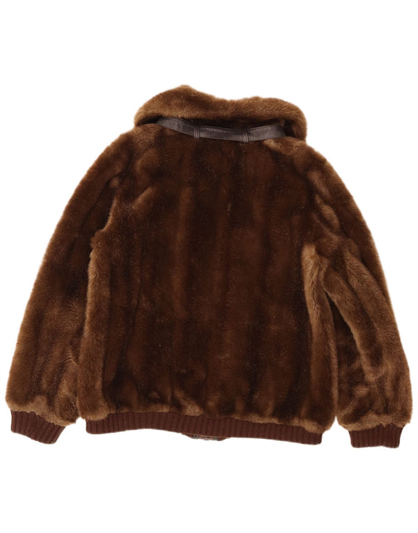 veste vintage femme fausse fourrure UK 14 brun moyen