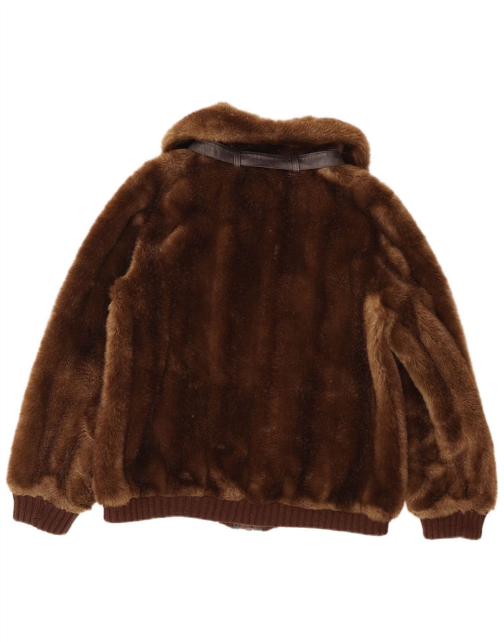 veste vintage femme fausse fourrure UK 14 brun moyen