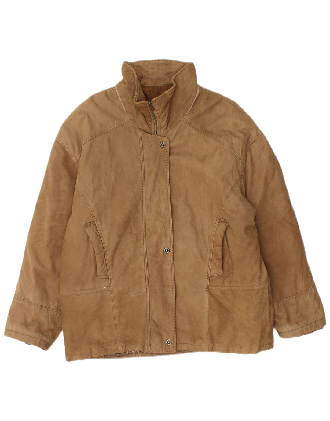 Veste en cuir surdimensionnée femme vintage IT 46 Grand cuir beige