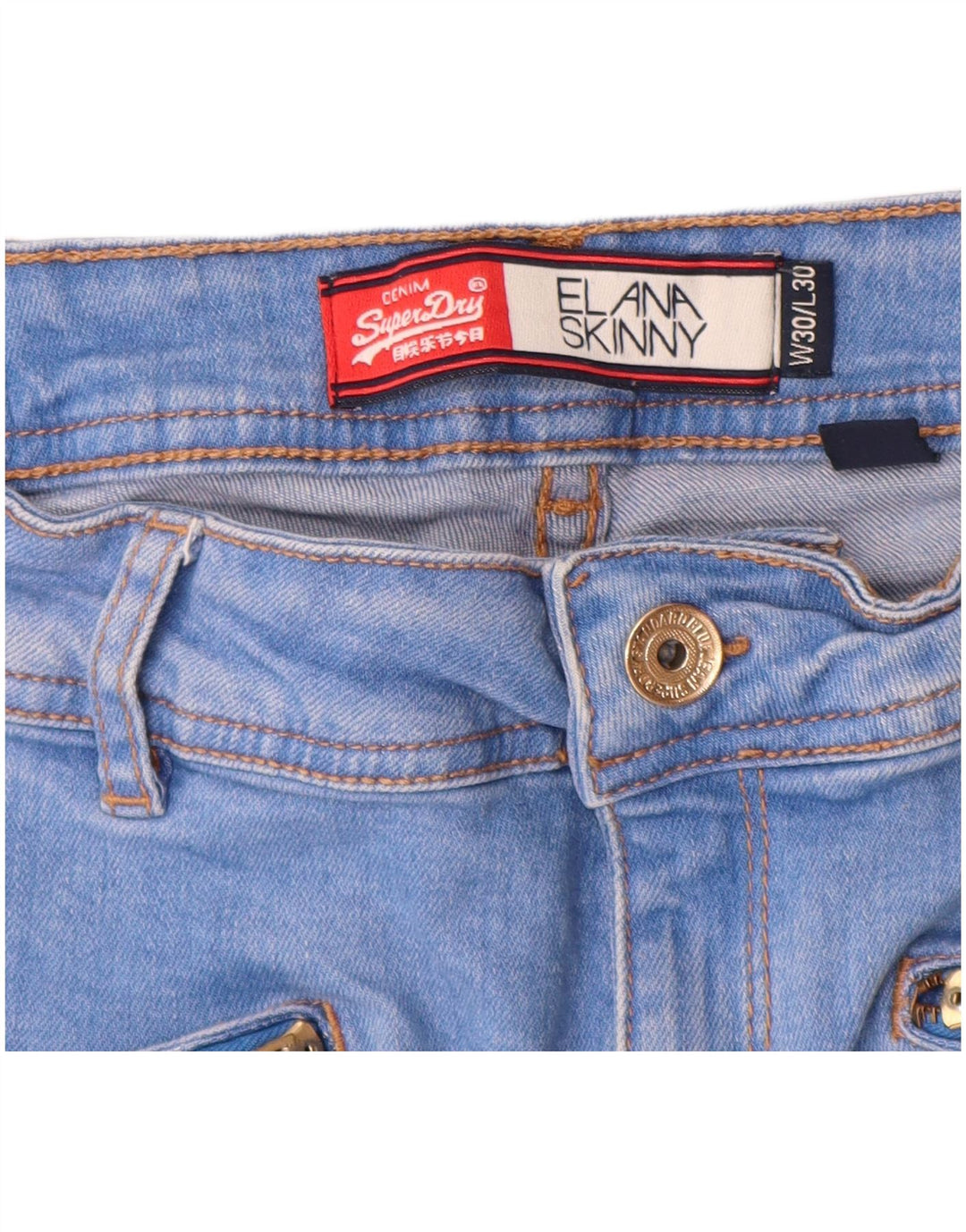 Superdry Short Elana Skinny Denim W30 Femme Bleu Moyen Coton