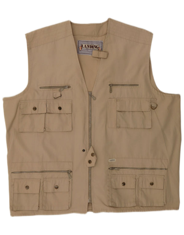 vintage Mens Utility Gilet UK 42 XL Beige Coton