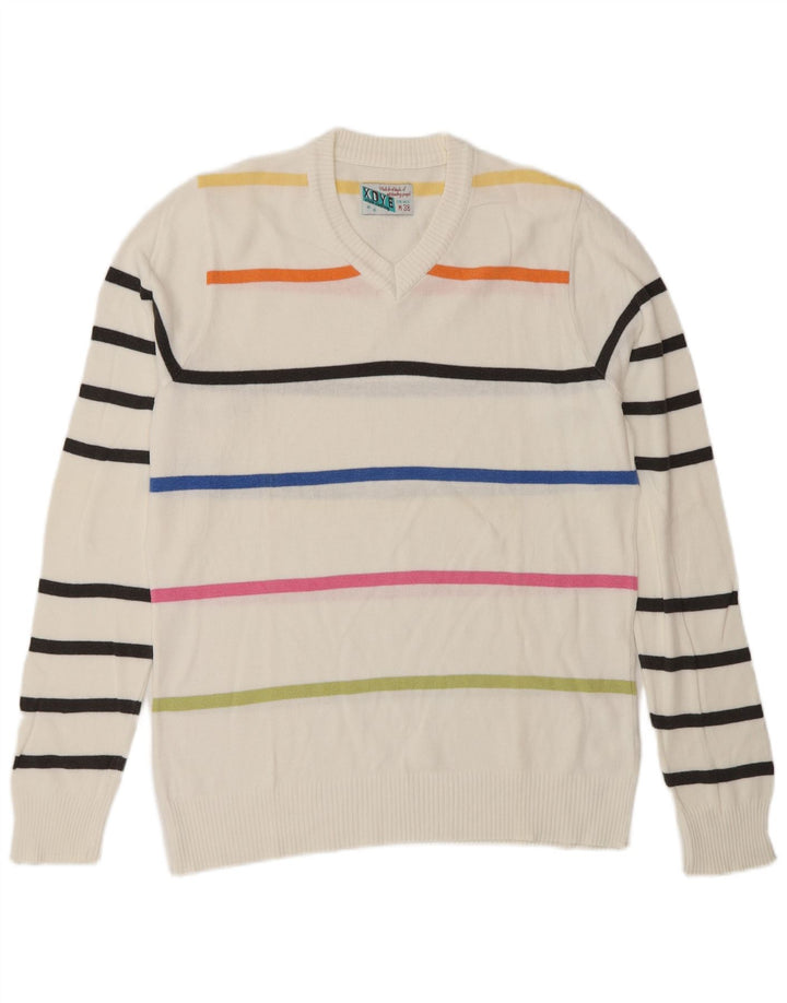 XDYE Pull col V pour Homme Rayé Blanc Moyen