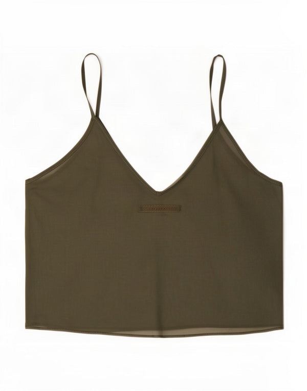 Zara Womens See Through Crop Top UK 12 Kaki Moyen