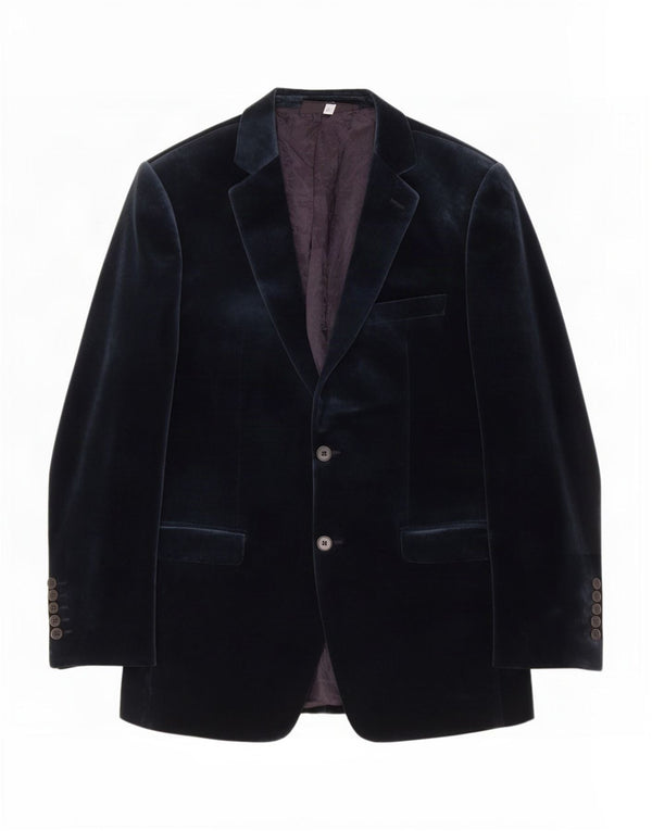 Zara Veste blazer en velours à 2 boutons pour homme EU 52 Large Bleu marine en coton