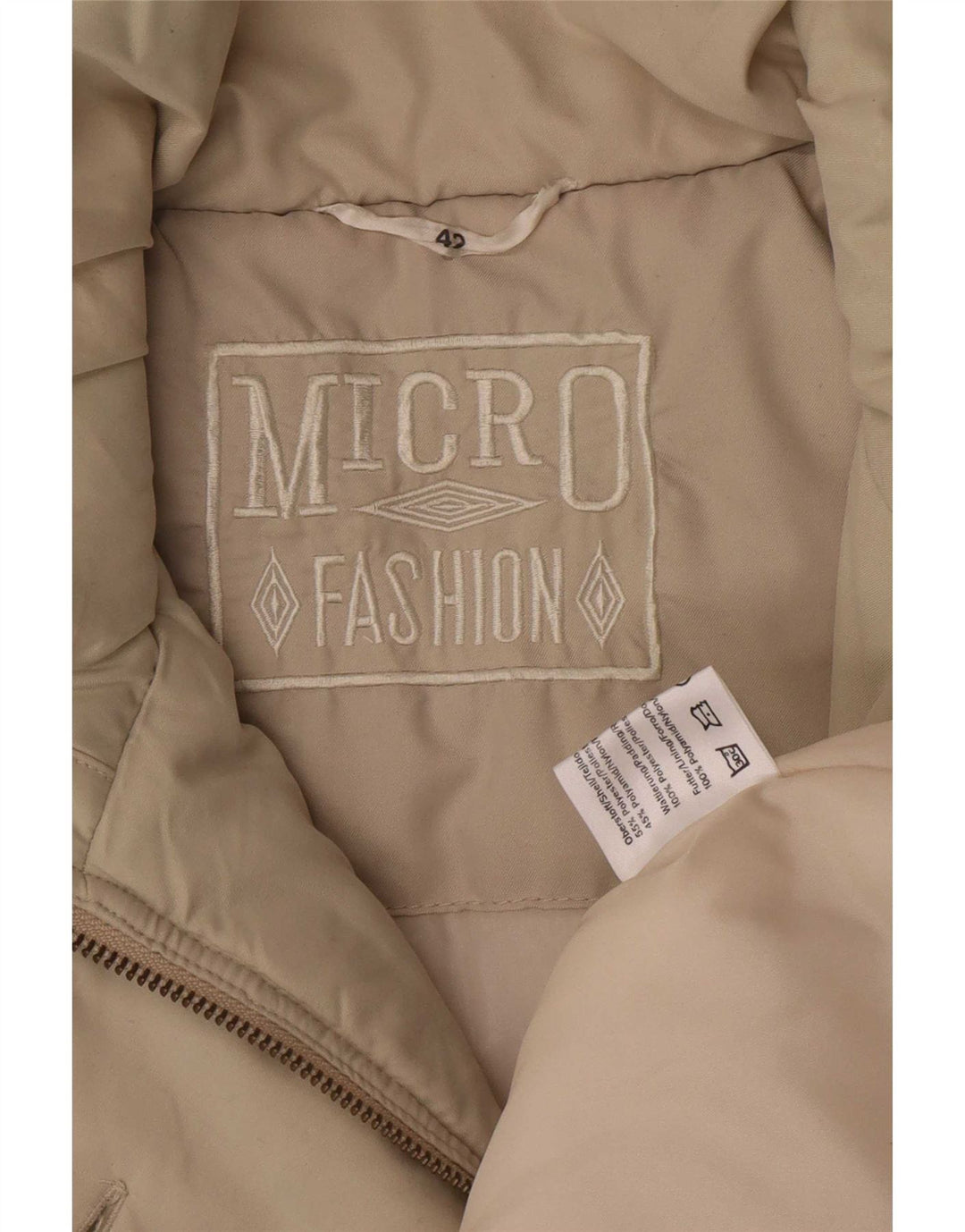vintage Femme Loose Fit Rembourré Manteau EU 42 Grand Beige Polyester