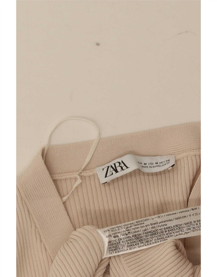 Zara Womens Crop Cardigan Top UK 12 Viscose Beige Moyen