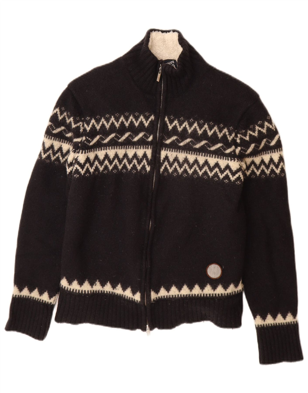 Armani Jeans Cardigan pour femme UK 12 Bleu marine moyen Fair Isle