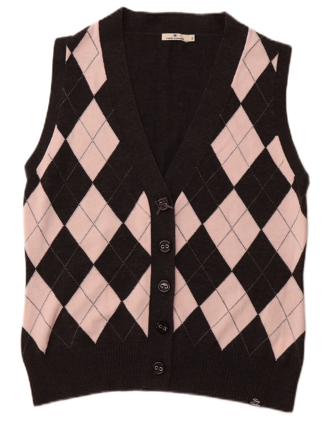 TOM TAILOR Cardigan court pour femme UK 18 XL Noir Argyle/Diamant