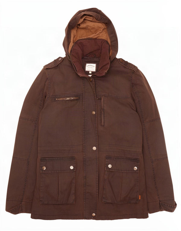 Fat Face Womens Military Hooded Waxed Cotton Jacket UK 12 Medium Brown