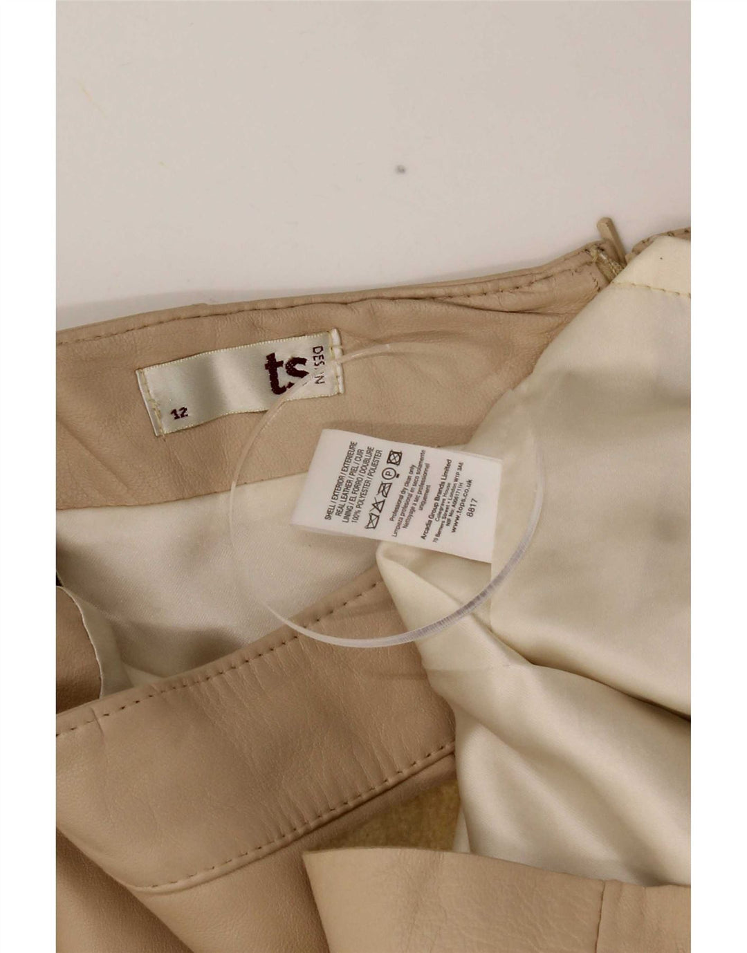 jupe en cuir femme vintage UK 12 Medium W28 Beige