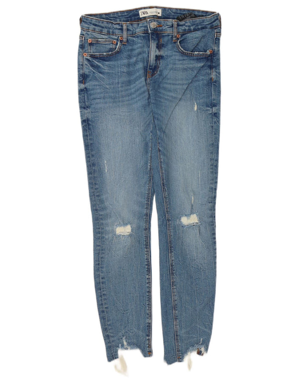 Zara Jean skinny vieilli pour femme EU 40 Medium W30 L28 Bleu Coton
