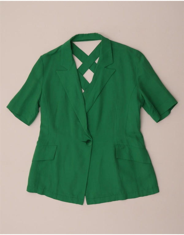 vintage Femmes Manches Courtes 1 Bouton Blazer Veste UK 16 Grand Vert