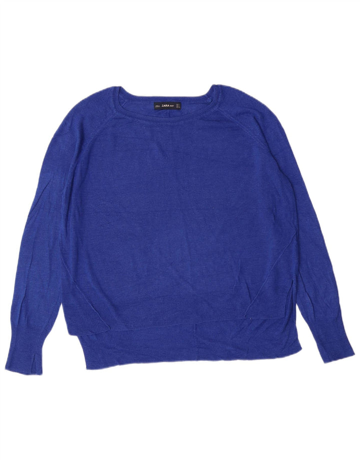 ZARA Femme Pull Col Bateau UK 14 Large Bleu Viscose