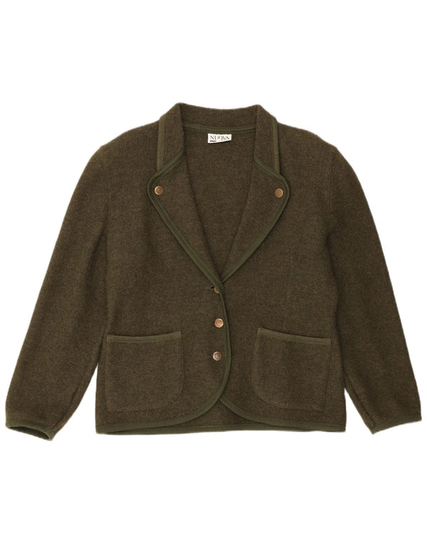 Nuova Citta Womens 3 Button Blazer Jacket IT 46 Large Khaki Virgin Wool