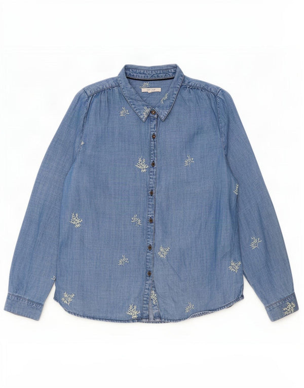 Chemise en jean White Stuff pour femme UK 12 Lyocell floral bleu moyen