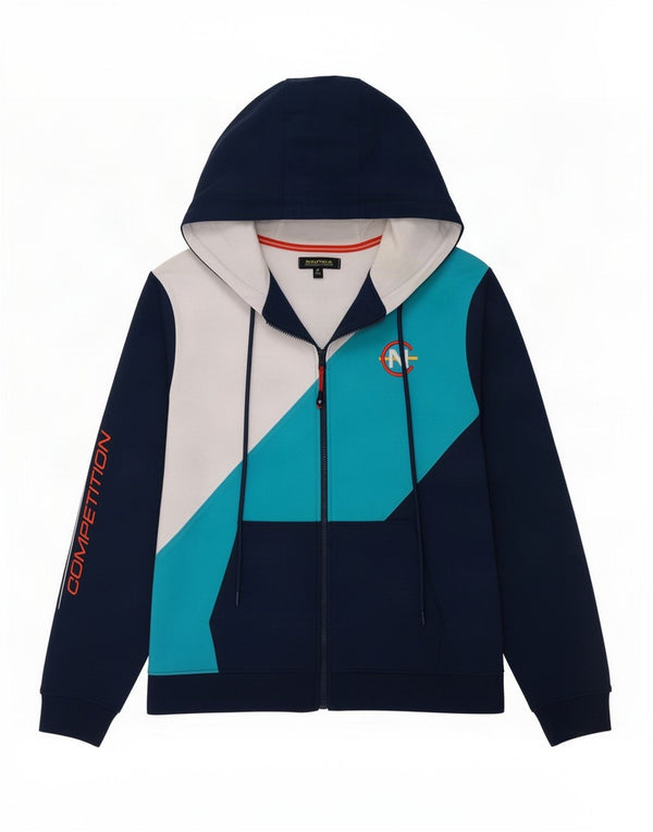 Nautica Pull à capuche zippé graphique pour homme en coton color block bleu marine moyen