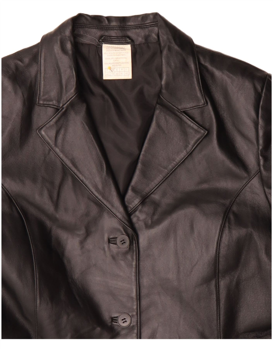 manteau en cuir femme vintage UK 14 Grand Polyester Noir