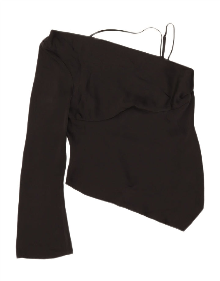 Topshop Femme Asymétrique Une Épaule Top UK 12 Moyen Noir Polyester