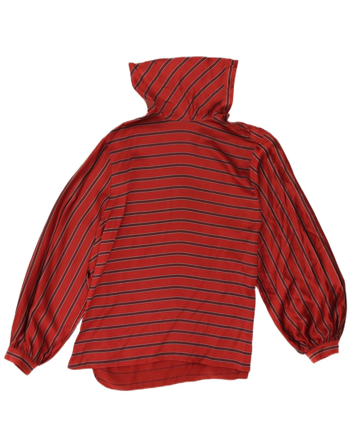 vintage Femmes Manches Longues Bouton Cou Blouse Top IT 42 Rayé Rouge Moyen