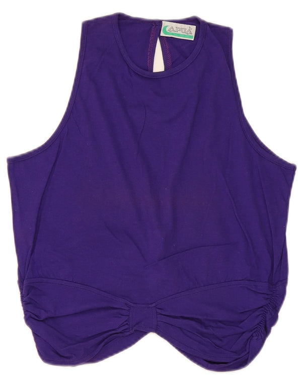 vintage Womens Vest Blouse Top UK 12 Coton Violet Moyen